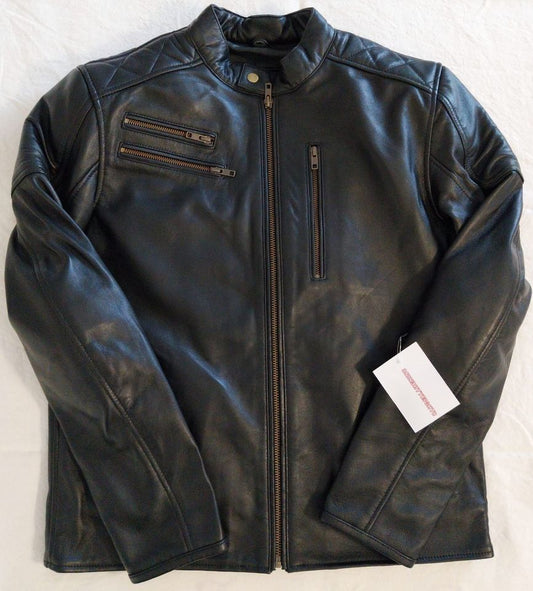 Biker in vera pelle con zip uomo